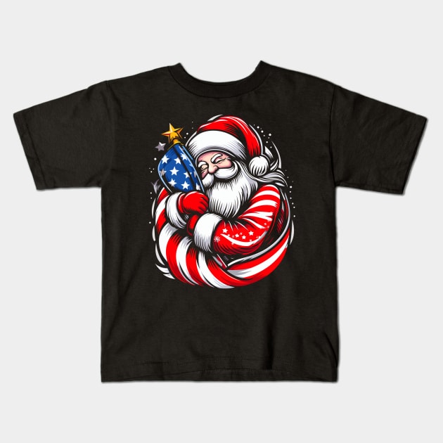 American Santa Claus For Men, Women Patriotic - USA Flag Kids T-Shirt by Origami Fashion